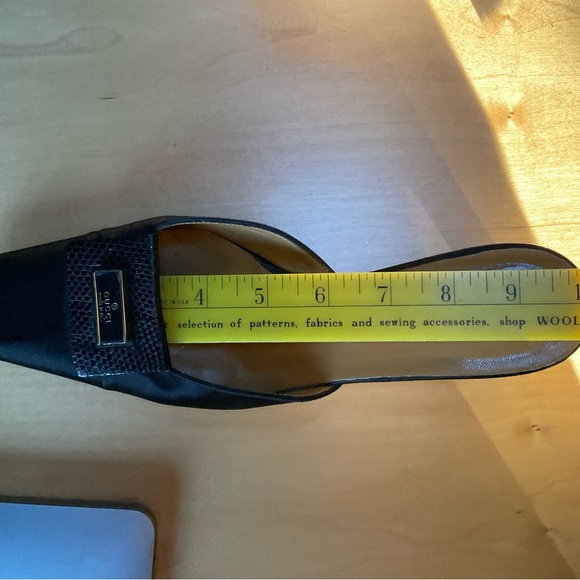 Gucci Satin Mules Womens Size 7 Black Leather Square Toe Slip On Shoes - Picture 9 of 13